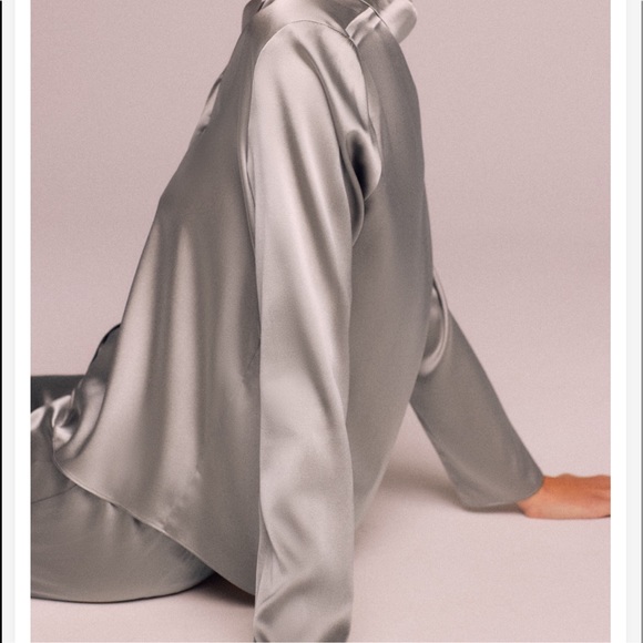 NWT Zara 100% Silk Gray Shirt - Picture 5 of 13